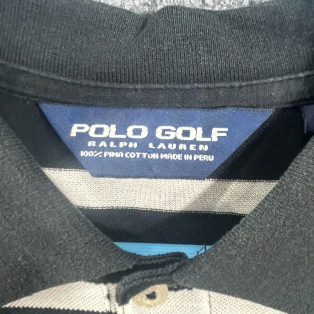 POLO GOLF Ralph Lauren Embroidery White‎ Pony Black and White Stripe Large EUC